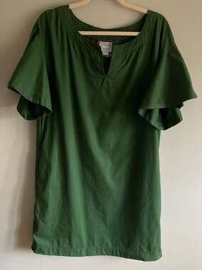 Maeve Anthropologie Emerald Green 100% Cotton Shift w/Butterfly Sleeves, Pockets